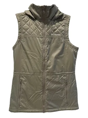Columbia Puffer Vest Green Excellent Quilted‎ Hooded Outdoor Women Small thumbnail 1