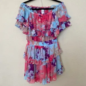 MISA Los Angeles Isella‎ Ruffled Floral Mini Dress pink blue size M thumbnail 4