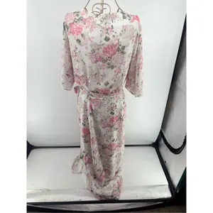 Wayf Pink Floral Wrap Dress Long 3/4 Sleeve Lined Size L thumbnail 7
