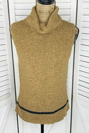 Jones New York Sleeveless Nylon Knit Turtleneck Sweater Tan Medium‎ Preppy thumbnail 1