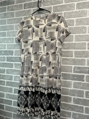 Maeve Anthropologie Abstract Print Tiered Dress Small Black Cream Shift‎ thumbnail 7