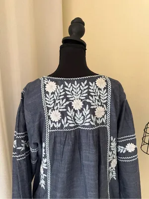 Roller Rabbit Abigail Blue Embroidered Cotton Tunic Dress Boho Medium thumbnail 7