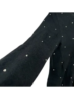 Beth Bowley Preppy Glam Rhinestone Black Silk Cashmere Cardigan Size Medium thumbnail 4
