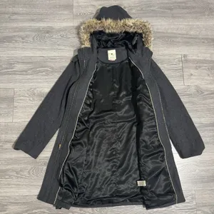 Anthropologie Elevenses Deep Woods Toggle Coat Wool Blend Faux Fur Gray size 10‎ thumbnail 13