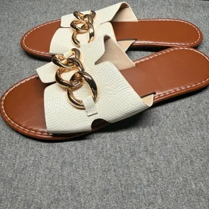 Chic Chain Slide Sandals Slip On Flat Summer Cream Tan Unbranded‎ Size 41 thumbnail 3