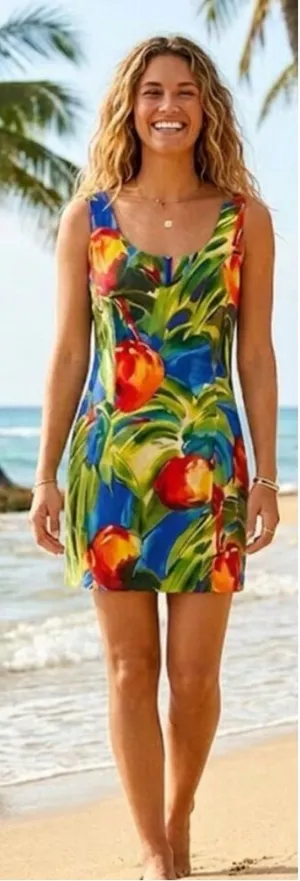 Jams World Mango Print Rayon Shift Dress Made in Hawaii‎ Sz L 🧡🎀 thumbnail 1