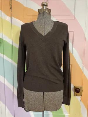 NWT Quince Lightweight Cotton Cashmere V-Neck Sweater Heather Charcoal Sz S 🧡🎀 thumbnail 4