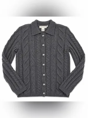 Ann Taylor Womens S 100% Wool Cable Knit Cardigan Sweater Gray Vintage 80/90’s thumbnail 3