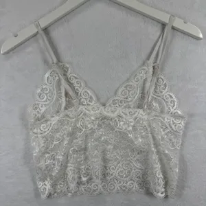 White Floral Lace Bralette Crop Top Sheer V-Neck Adjustable Straps Small‎ thumbnail 5