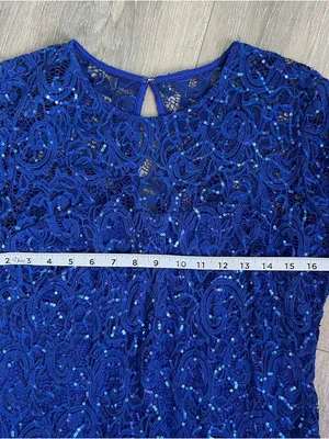 Marina Blue Sequin Lace Dress Size 12 Bell Sleeve Cocktail NWT thumbnail 11