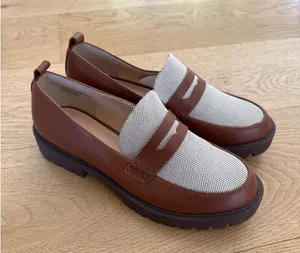 LOFT - Canvas Lug Sole Penny Loafers in Brown & Off White thumbnail 1