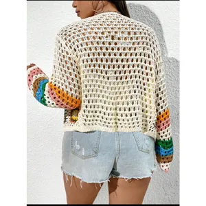 Shein Crochet Cardigan Womens Multicolor S SunnyBelle Button Long‎ Sleeve V Neck thumbnail 3