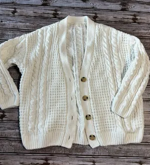 Altar'd State Coastal Ivory Cable Knit Button Cardigan Size XS thumbnail 1