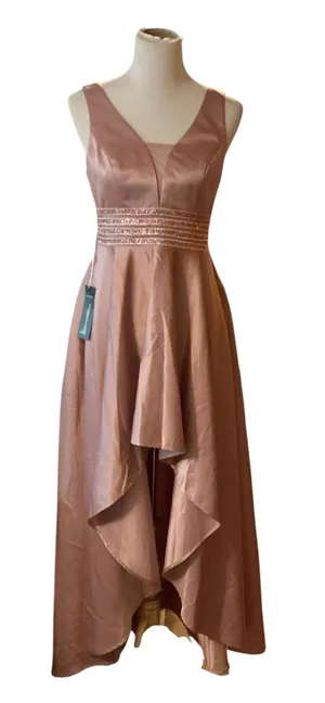 NWT Ever-Pretty Dusty Rose High-Low Satin Formal Dress (US 4 / EU 36) – Sequined Waist & Open V-Back thumbnail 1