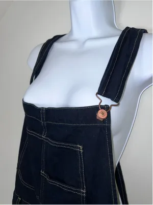 Women's Free People Dark Blue Denim Overalls Size LARGE thumbnail 3