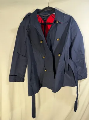Tommy Hilfiger Navy Blue Double Breasted Trench Coat Red Lining Gold Buttons M thumbnail 1