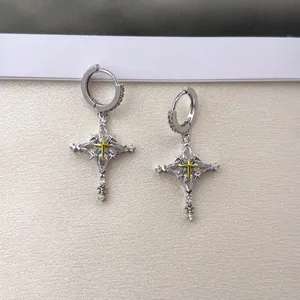 CZ Cross Dangle Drop Earrings for Men Women Streetwear Punk Hip Hop Unisex Earrings thumbnail 2
