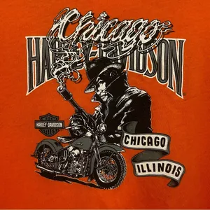 Vintage Harley Davidson Orange Chicago Gangster Biker V-neck T-shirt Size XL thumbnail 5