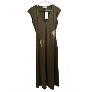 Mango V-Neck Cotton Dress Khaki Green NWT Size 2/XS thumbnail 4