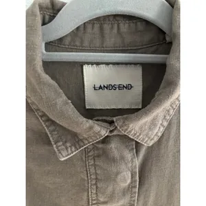 Lands End Jumpsuit Womens 8‎ Brown Linen 3" Shorts Utility Long Sleeve Romper thumbnail 3
