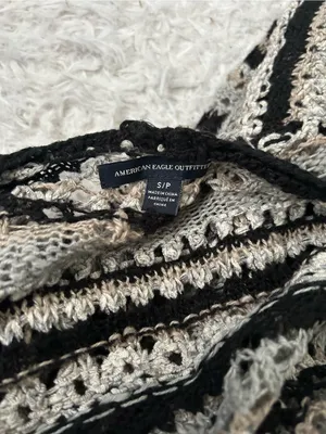 American Eagle Women's Striped black gray Open Front Knit Cardigan Sweater small thumbnail 5