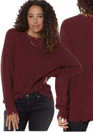 NWT Pistola Eva Distressed Crew Neck Knit Pullover Sweater Women's XS Red Black thumbnail 1