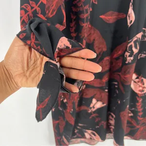 Aritzia Wilfred Charpont Dress‎ Open Back Dark Floral Black Burgundy Tie Sleeve thumbnail 5