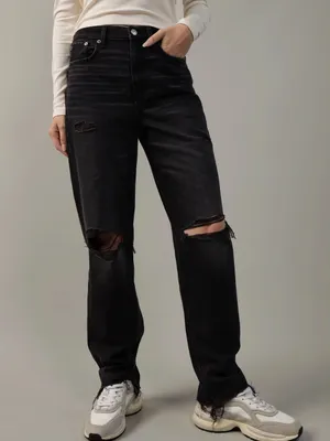 American Eagle Strigid Curvy Baggy Straight Jeans Women’s Size 8 Black Denim thumbnail 1