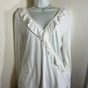 Lilly Pulitzer White Ruffle V-Neck Long Sleeve Top thumbnail 5