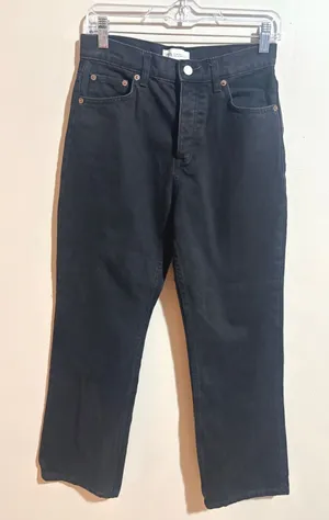 Zara Straight Leg Jeans Womens‎ 4 Black Excellent High Waisted Cotton Denim thumbnail 1