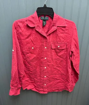 Lauren Ralph Lauren Red 100% Linen Roll Tab Button Down Shirt Small thumbnail 1