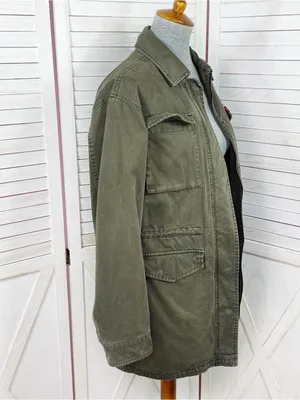 Levi’s Denim Military Utility Anorak Jacket Olive Green Small Full Zip Cotton thumbnail 3