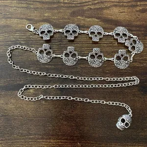 Silver Y2K Gothic Skull Link Waist Chain Belt, Fits 16 to 40 Inches, X7GA1375 thumbnail 6