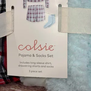 Colsie Pajama & Socks Set Plaid Long-Sleeve Shirt, Shorts, and Socks Medium NWT thumbnail 3