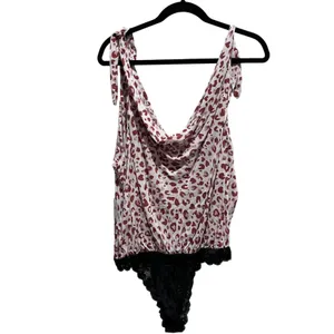 Free People Intimately Ivory Combo Leopard Heart Print Bodysuit M Medium NWT thumbnail 2