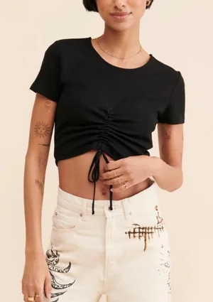 Reformation Cinching Crop Top Black Ribbed Size Small thumbnail 1