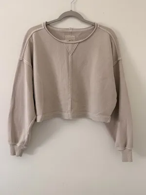 Aerie Beach Party Earthy Neutral Crop Raw Seam French Terry Crewneck size small thumbnail 4