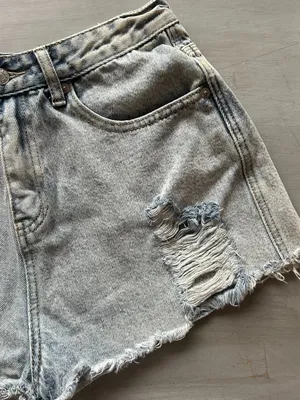 White Fox On A Mission Denim Shorts Washed Blue Size Medium Cut Offs Distressed thumbnail 4