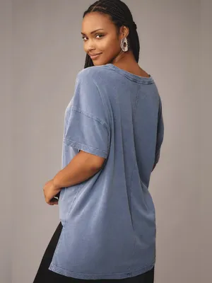 Pilcro Anthropologie Jordyn Oversized Cotton Slub Tee Faded Blue/Indigo Wash M thumbnail 3