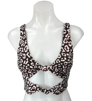 Beach Riot Black Cream Animal Leopard Print Knot Athletic Sports Bra Top Size M thumbnail 1