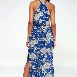 Lulu’s LUSH Floral Blue and White surplus waist midi Dress size Medium thumbnail 6