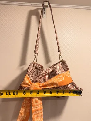 NWOT Free People Brown Bandana-Print Shoulder Bag with Orange Scarf Tie thumbnail 6