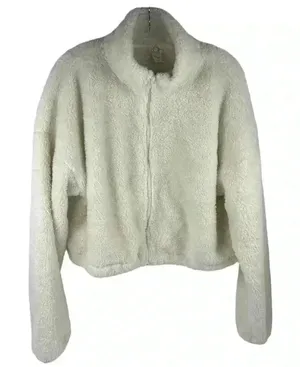 OFFLINE by Aerie Women's Large White Fleece Zip-Up‎ Teddy Jacket Cropped thumbnail 1