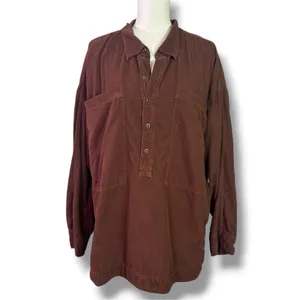 Anthropologie Pilcro Corduroy Popover Tunic Top in Brown Large 70s Fall Bohemian thumbnail 5