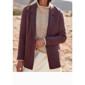 Garnet Hill Knit Relaxed Blazer Heathered Plum Tencel Wool Stretch Jacket Size 6 thumbnail 2