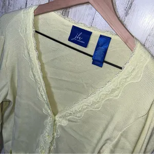 American Vintage Vintage Y2K J.H. Yellow Green Lace Ribbed‎ Button Cardigan Sweater Womens Large thumbnail 3