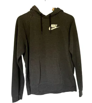 Nike gray white swoosh hooded sweatshirt hoodie women's size M kangaroo cotton thumbnail 1