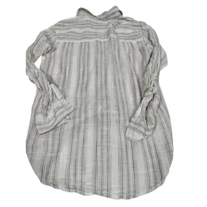 Abercrombie & Fitch Brown Striped‎ Front Tie Button Down Linen Blend Shirt M thumbnail 3