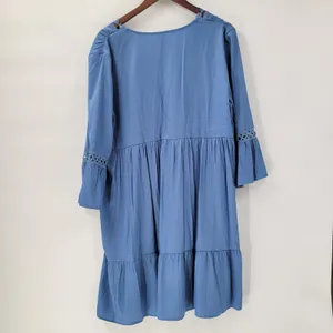 Boho Dress XL Blue Lace Crochet Trim Flowy Midi Casual Party Tiered Ruffle Rodeo thumbnail 2