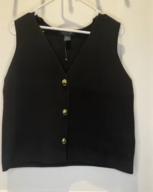 Rachel Zoe Women's Black Vest with Gold Buttons Large Thick Fabric Sleeveless L thumbnail 1